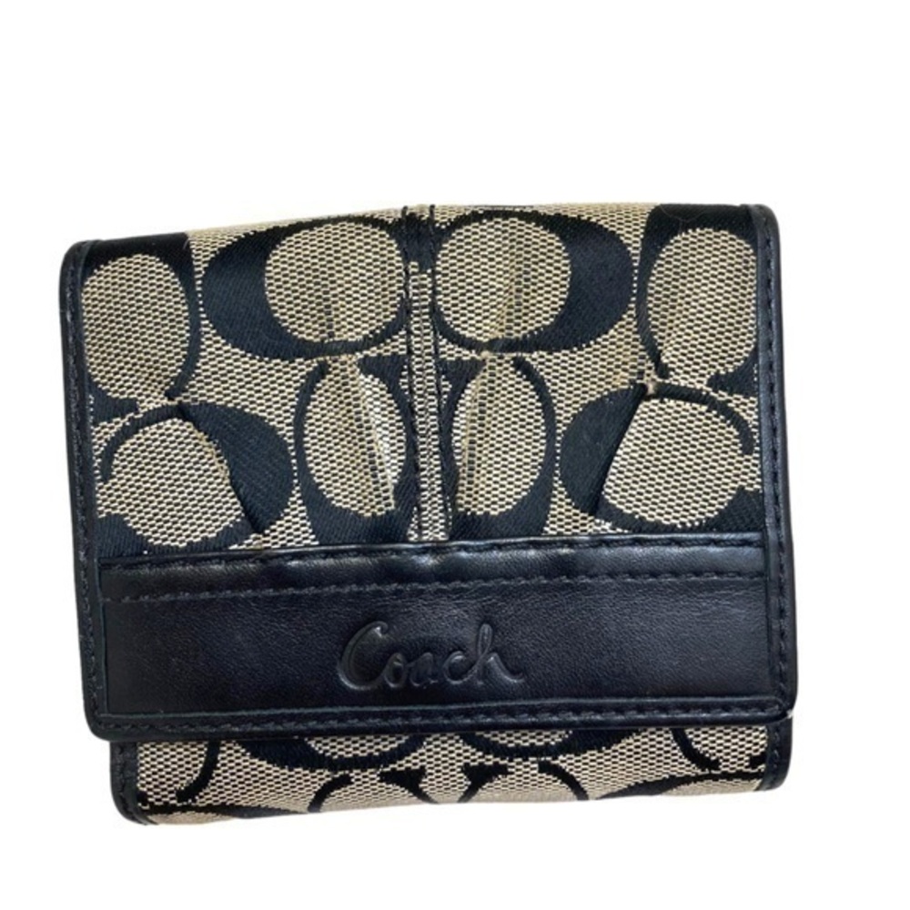 Coach signature black gray compact wallet